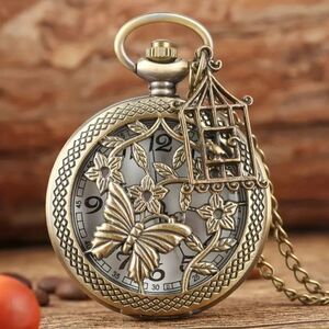 NWT - Butterfly Flower Birdcage Quartz Pocket Watch/Necklace